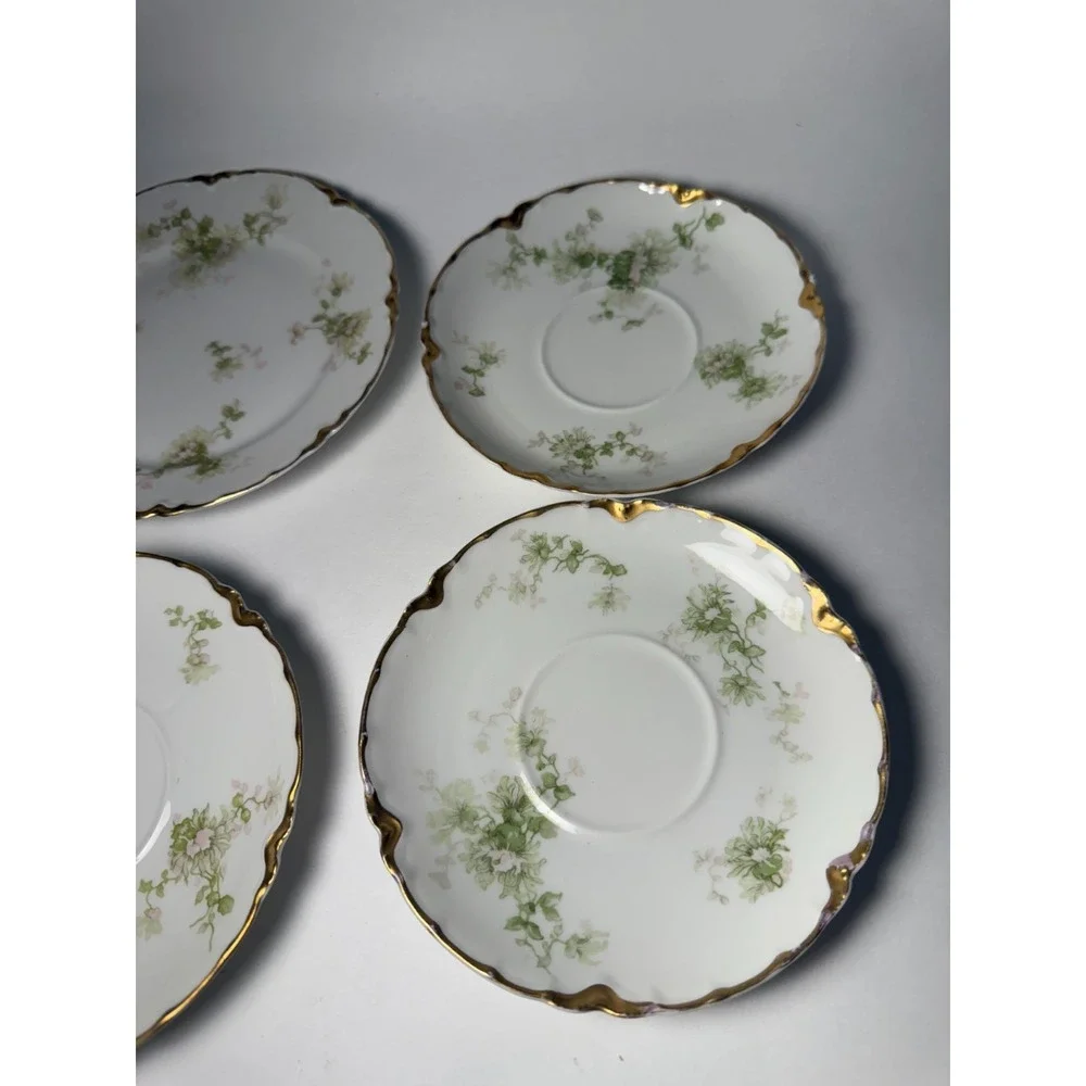 Set of 6 Haviland Limoges France Plates And Saucers Schleiger‎ Floral Gold White